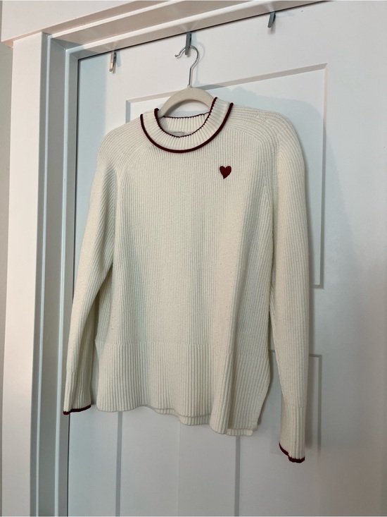 a new day Sweaters - a new day Cream Ribbed Turtleneck Sweater with Red Heart Accent